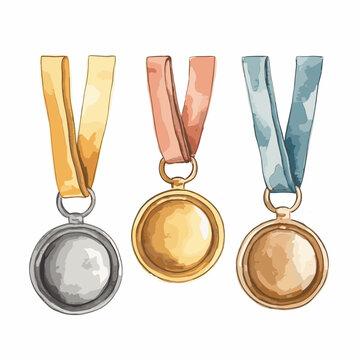 Golden silver bronze madal hand-drawn comic illustration. Medals. Vector doodle style cartoon illustration. generative ai