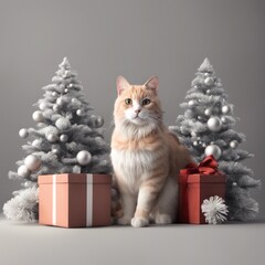 cat and christmas tree