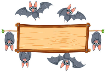Bats on Wooden Frame Banner Template