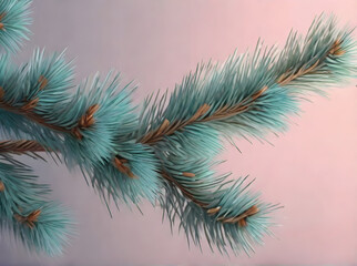 Painted fir branch on volumetric pastel background.