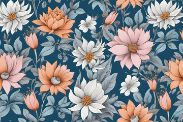botanical garden pastel color floral print pattern/generative AI/background/se - obrazy, fototapety, plakaty