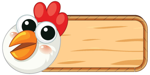 Chicken Head on Wooden Frame Banner