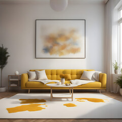 modern living room with mustard color sofa