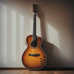 Fototapeta na wymiar acoustic guitar on the wall