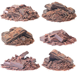 Chocolate pieces isolated on white