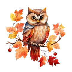 Obraz premium Watercolor autumn cute owl clipart
