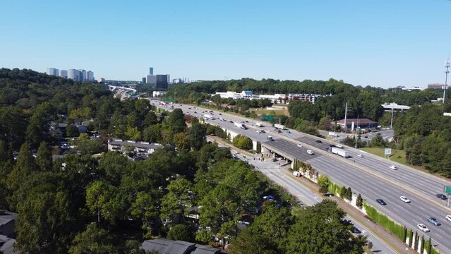 Drone shot of Interstate 285 in Vinings, Georgia.