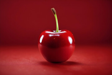 Red cherry on a red background. 