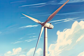 clean and sustainable energy, image of wind turbine under blue sky. Generative AI - obrazy, fototapety, plakaty