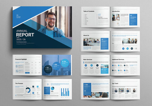 Annual Report Layout with Blue Accentse Landscape