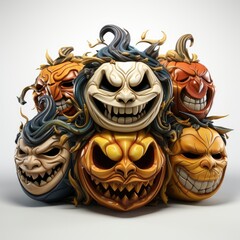 Halloween Masks  Cartoon 3D , Cartoon 3D, Isolated On White Background, Hd Illustration