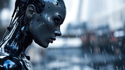 Portrait of a beautiful humanoid robot - obrazy, fototapety, plakaty