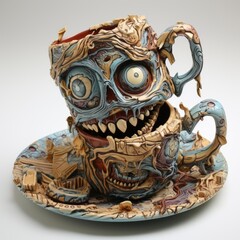 Obraz premium Zombie Themed Tableware, Cartoon 3D, Isolated On White Background, Hd Illustration