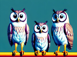 Fototapeta premium background owls knolling drawing duotone color palette.