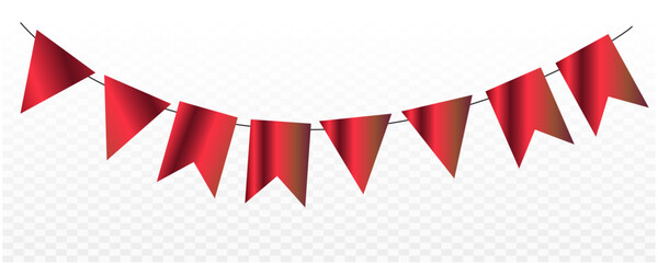 Obraz premium Red pennant bunting ribbon on transparent background. festival, celebration background.