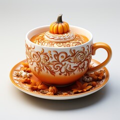 Pumpkin Spice Coffee, Cartoon 3D, Isolated On White Background, Hd Illustration