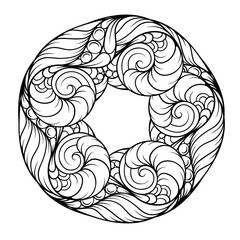 Black and white abstract floral mandala pattern. Antistress coloring page.