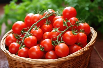 vine-ripened tomatoes arranged in a wicker basket