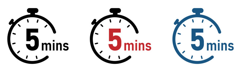 5 minutes timer, stopwatch or countdown vector icons - obrazy, fototapety, plakaty