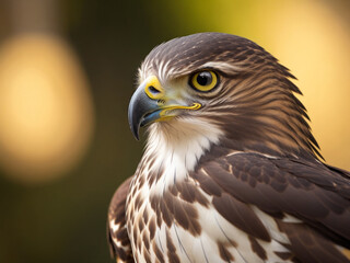 focus shot of hawk on cozy blurred background