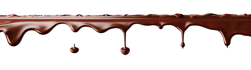 Pouring melting chocolate dripping isolated on transparent background cutout, png