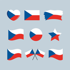 Czech Republic flag icon set vector isolated on a gray background. Czechia flag graphic design element. Flag of the Czech Republic symbols collection. Set of Czech flag icons in flat style