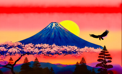 富士山の初日の出 - obrazy, fototapety, plakaty