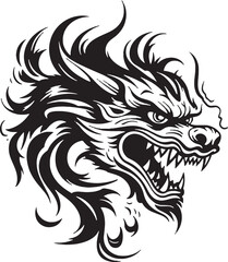 Black line dragon logo on white background.