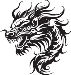 Black line dragon logo on white background.