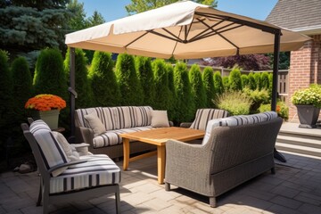 Fototapeta premium view of a backyard patio complete with furniture