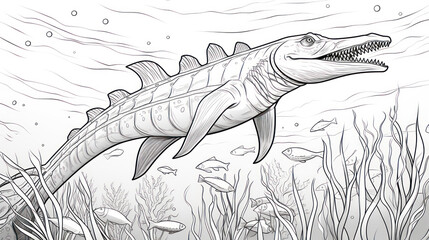 Coloring page of sea dinosaur or sea monster in the mesozoic period for kids and teens