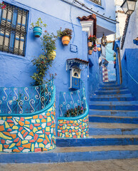 Chefchaouen town in Morocco, known as the Blue Pearl, famous for its striking blue color painted...