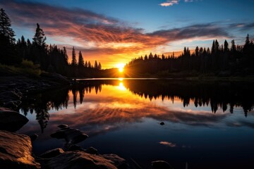 Fototapeta na wymiar a sunrise view from the edge of a serene lake