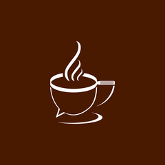 The logo is the pictogram of searching, a talking symbol and a cup.