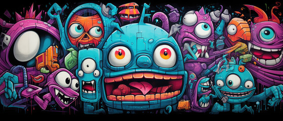 graffiti on wall cartoon design with spray paint