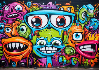 Obraz premium graffiti on wall cartoon design with spray paint