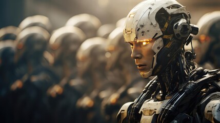 Fototapeta na wymiar Group of Combat Robots Soldiers