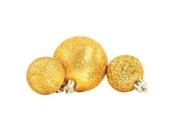 Golden Christmas balls. Magic decoration. Christmas texture. Gold Christmas Baubles.
