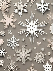 Obraz na płótnie Canvas Snowflakes on painted background papercut style neutral