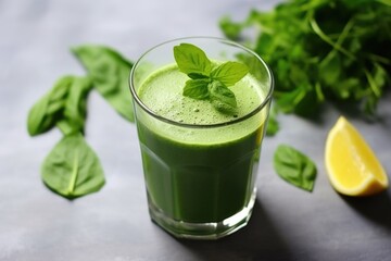 Fototapeta premium freshly prepared green juice detox in glass