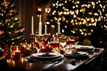 Fototapeta na wymiar christmas lights in the restaurant style.