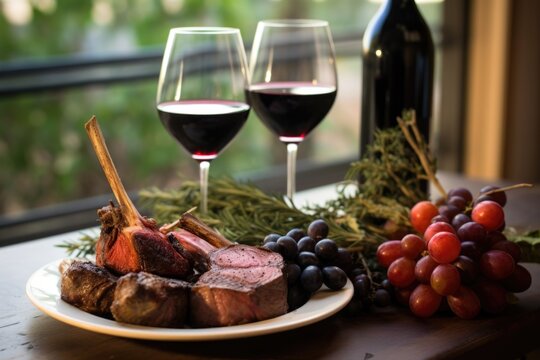 cabernet franc near a dish of lamb chops