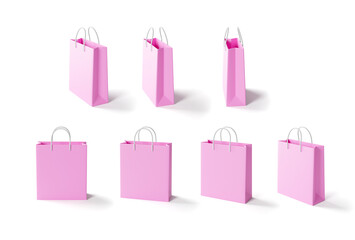 Set of pink shopping bags from different sides. 3d render