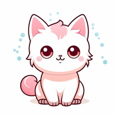 Cute Kawaii cat clipart icon white background.