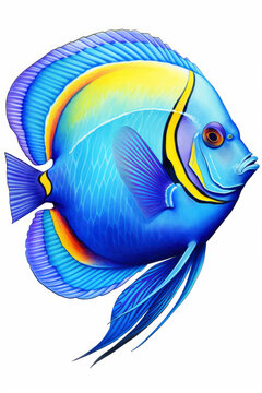 recommend clip art: coloring page of a Blue Tang fish under the sea in a line art hand drawn style for kids