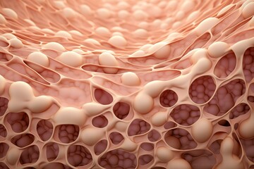 Saggy skin layer and skin cells, 3D rendering.