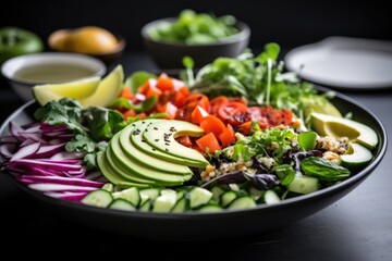 a healthy salad with ingredients known to support gut health - obrazy, fototapety, plakaty