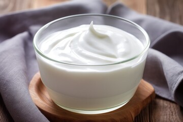 Obraz na płótnie Canvas bowl of greek yogurt showing probiotics for skin health