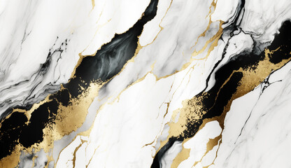 Abstract marble background with gold splashes. AI
