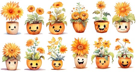Fototapeta premium watercolor style illustration , Halloween pot plant isolated on white background, collection set, Generative Ai